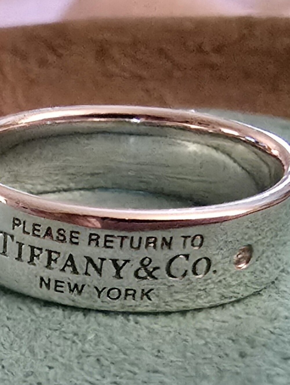 SIZE 8. Tiffany & Co. Silver Engraved  'Please Return To' Diamond Band